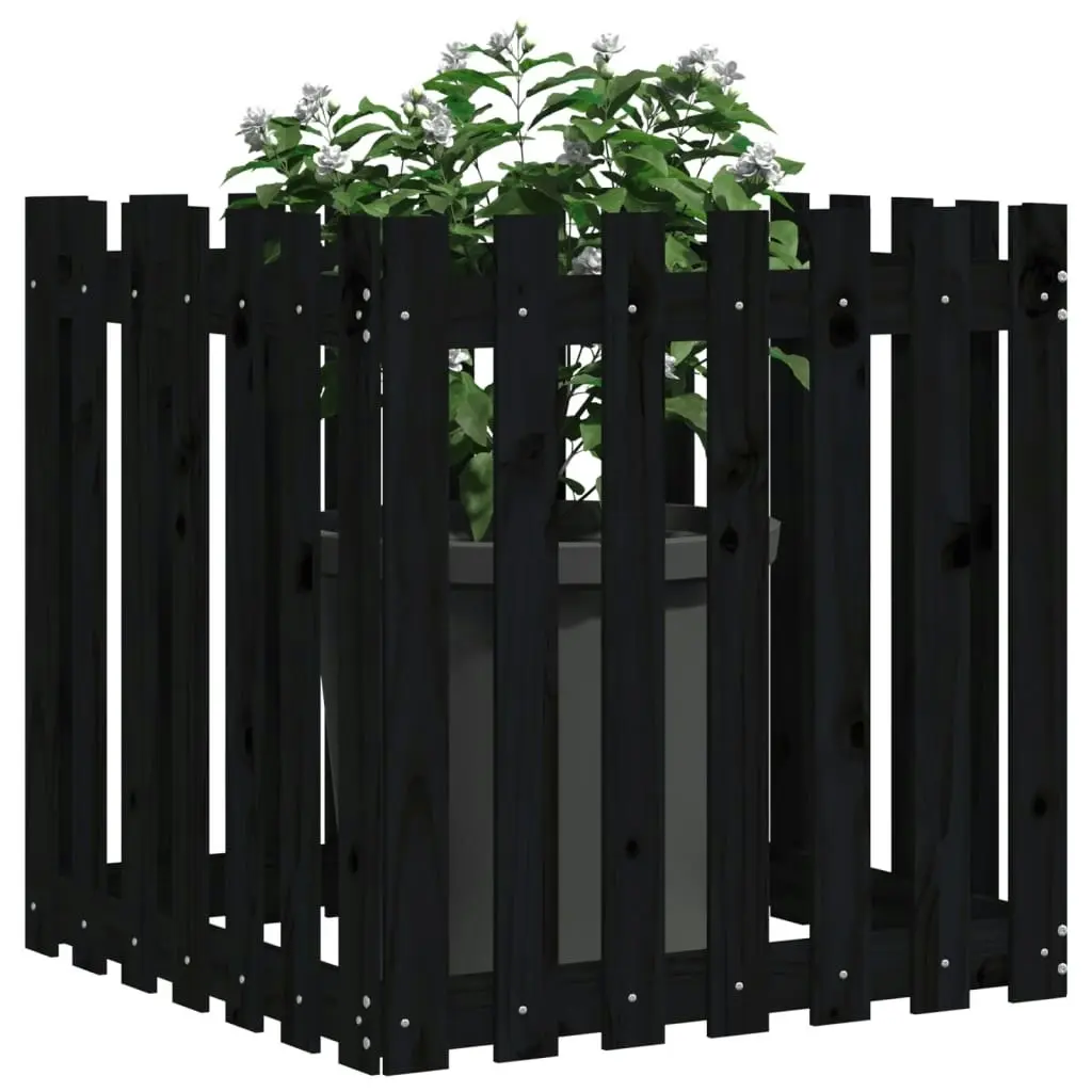 Garden Planter with Fence Design Black 70x70x70 cm Solid Wood Pine 832464