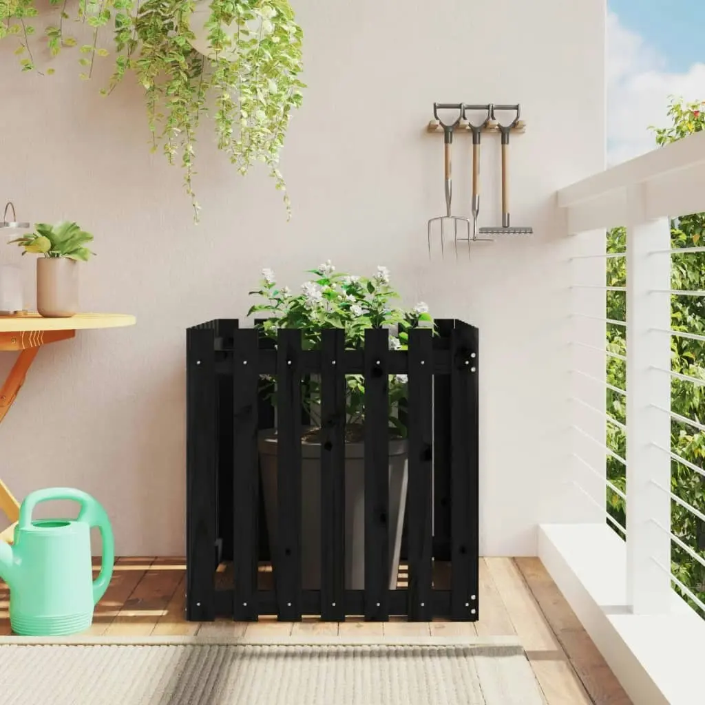 Garden Planter with Fence Design Black 70x70x70 cm Solid Wood Pine 832464