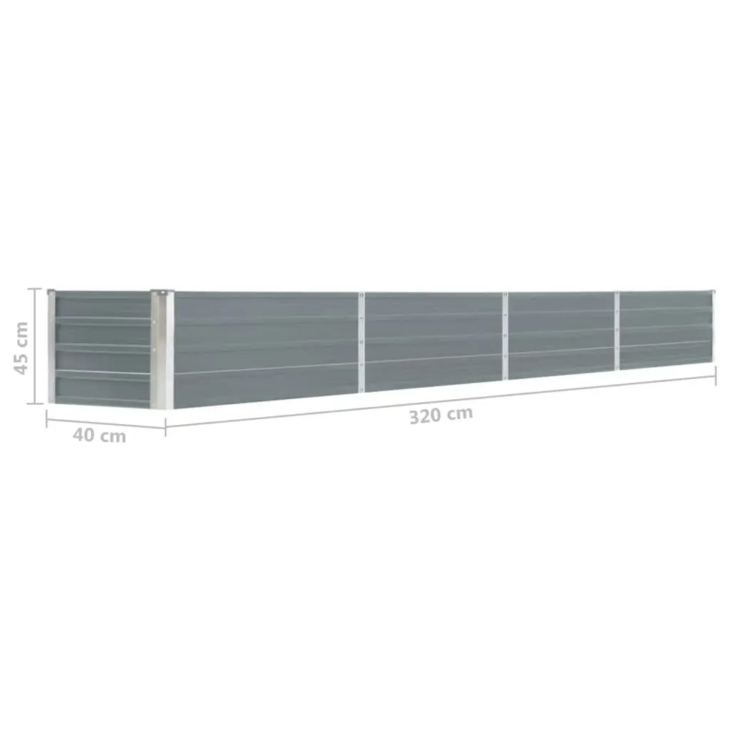 Garden Raised Bed Galvanised Steel 320x40x45 cm Grey 47052