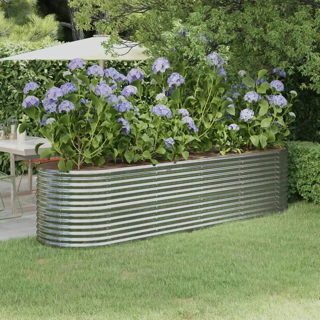 Garden Raised Bed Powder-Coated Steel 296x80x68 cm Silver 318962