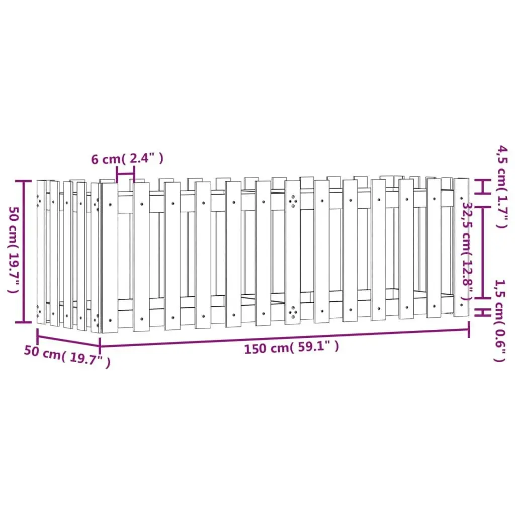 Garden Raised Bed with Fence Design 150x50x50 cm Solid Wood Douglas 832495