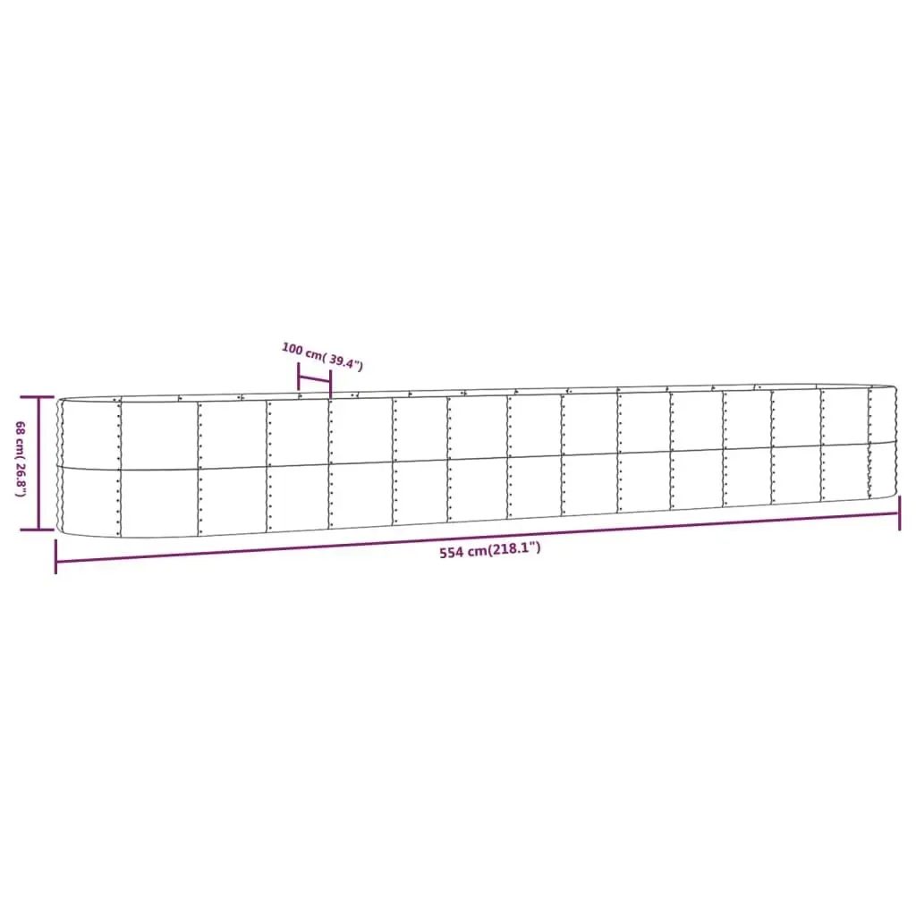 Garden Raised Bed Grey 554x100x68 cm Powder-Coated Steel 319084