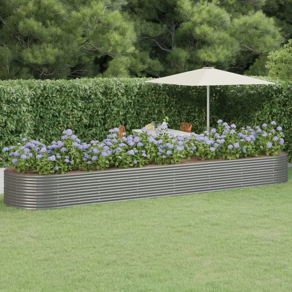 Garden Raised Bed Powder-Coated Steel 584x140x68 cm Grey 319119