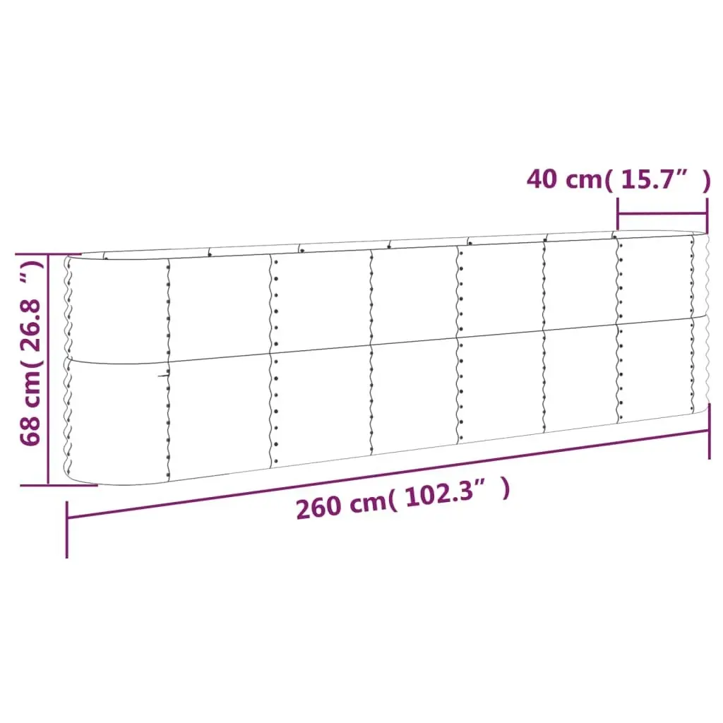 Garden Raised Bed Powder-Coated Steel 260x40x68 cm Grey 318904