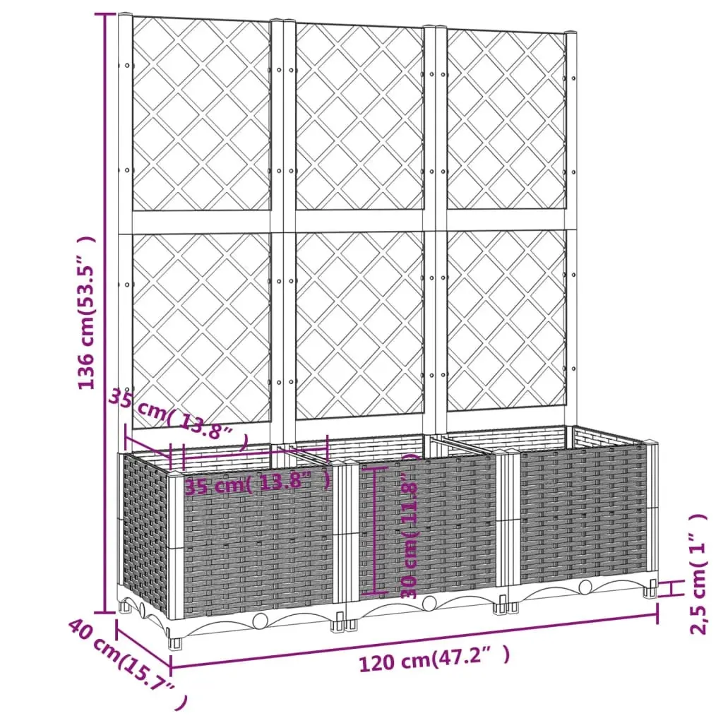 Garden Planter with Trellis Light Grey 120x40x136 cm PP 153274