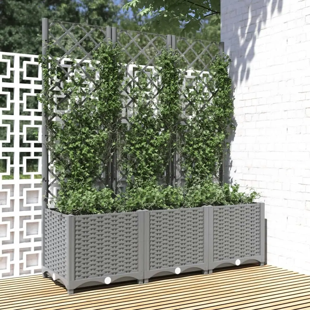 Garden Planter with Trellis Light Grey 120x40x136 cm PP 153274