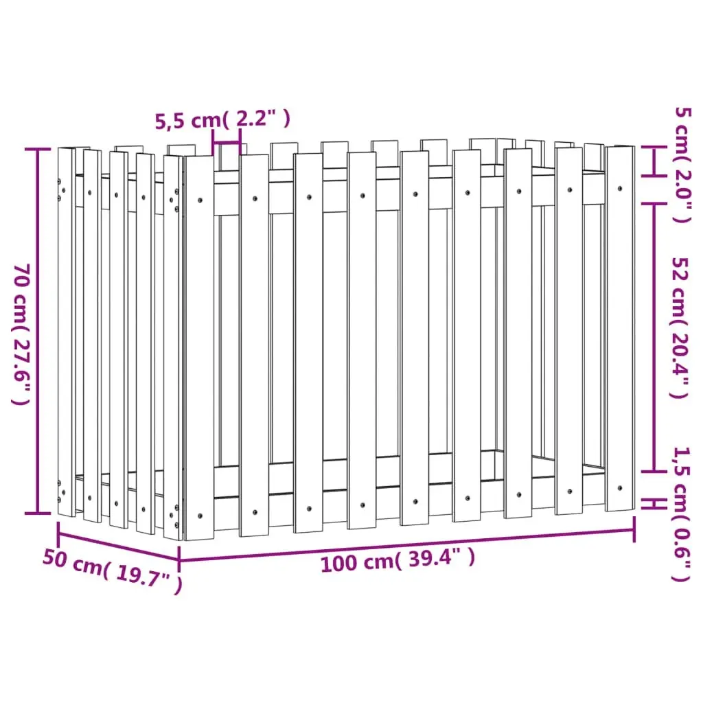 Garden Raised Bed with Fence Design White 100x50x70 cm Solid Wood Pine 832483