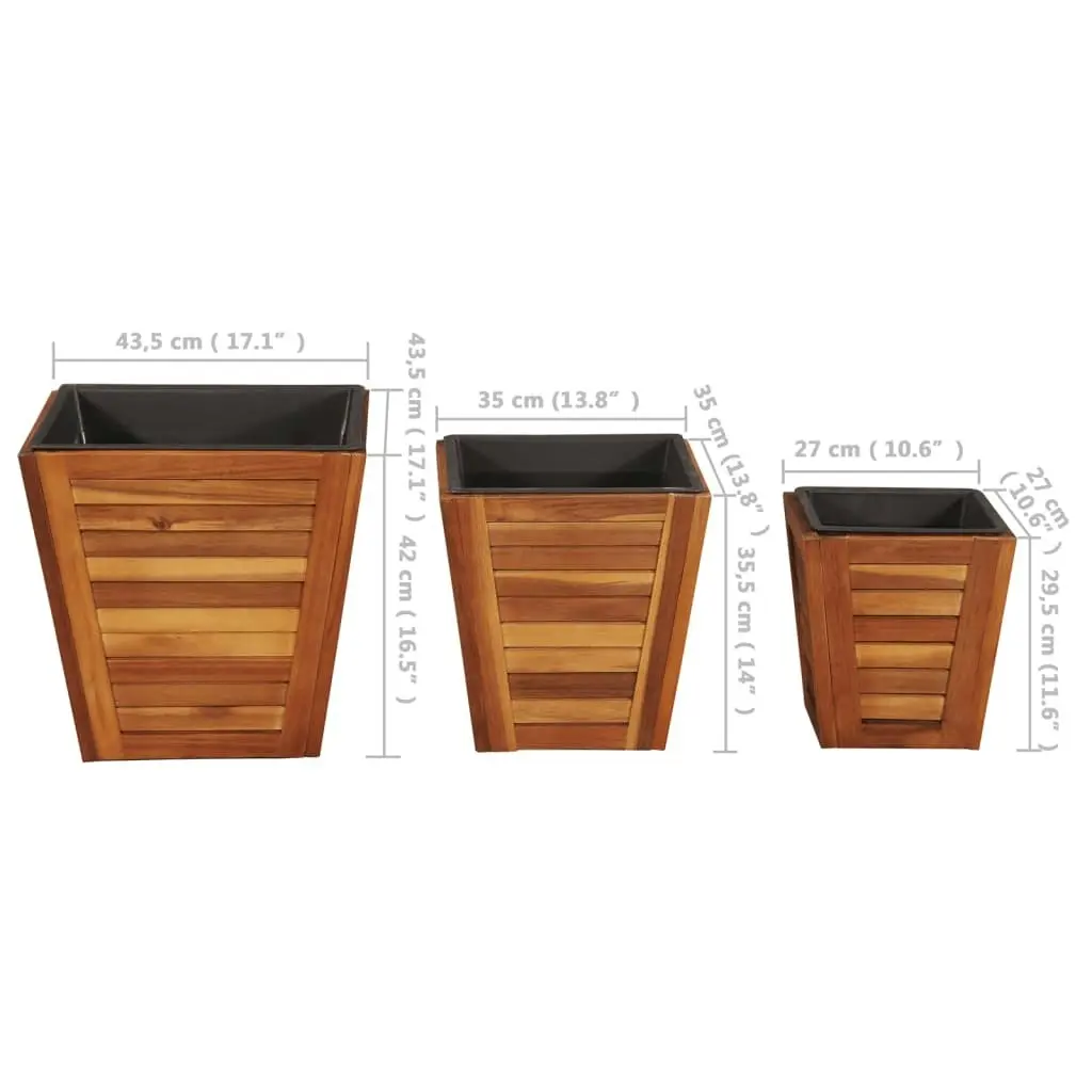 Garden Raised Bed Set 3 Pieces Square Solid Acacia Wood 44115