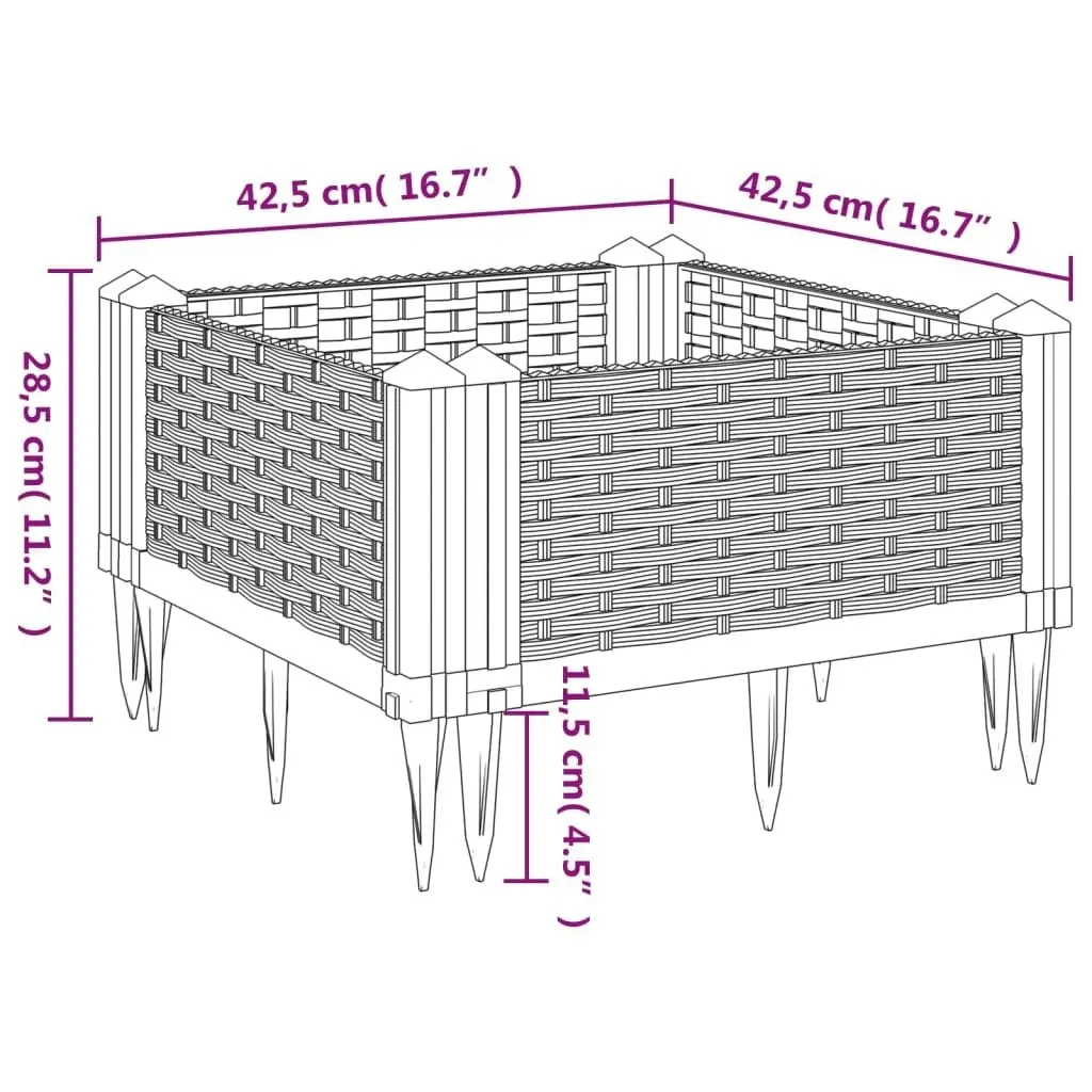 Garden Planter with Pegs Grey 42.5x42.5x28.5 cm PP 368004