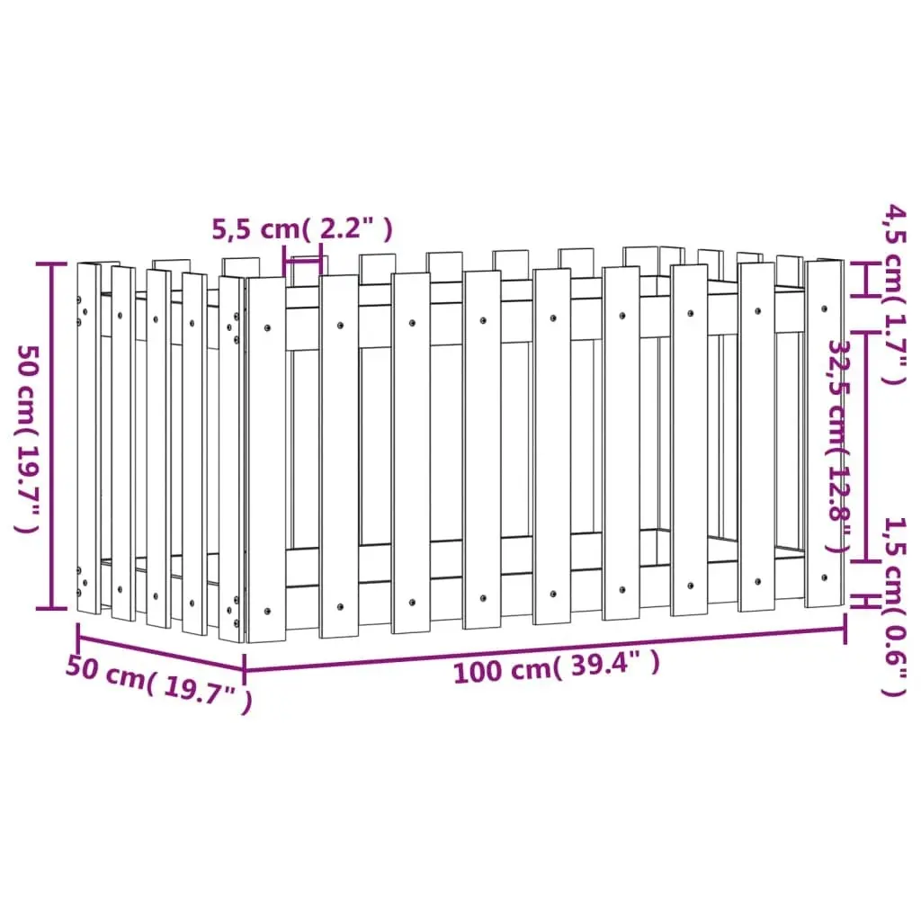 Garden Raised Bed with Fence Design 100x50x50 cm Solid Wood Pine 832477