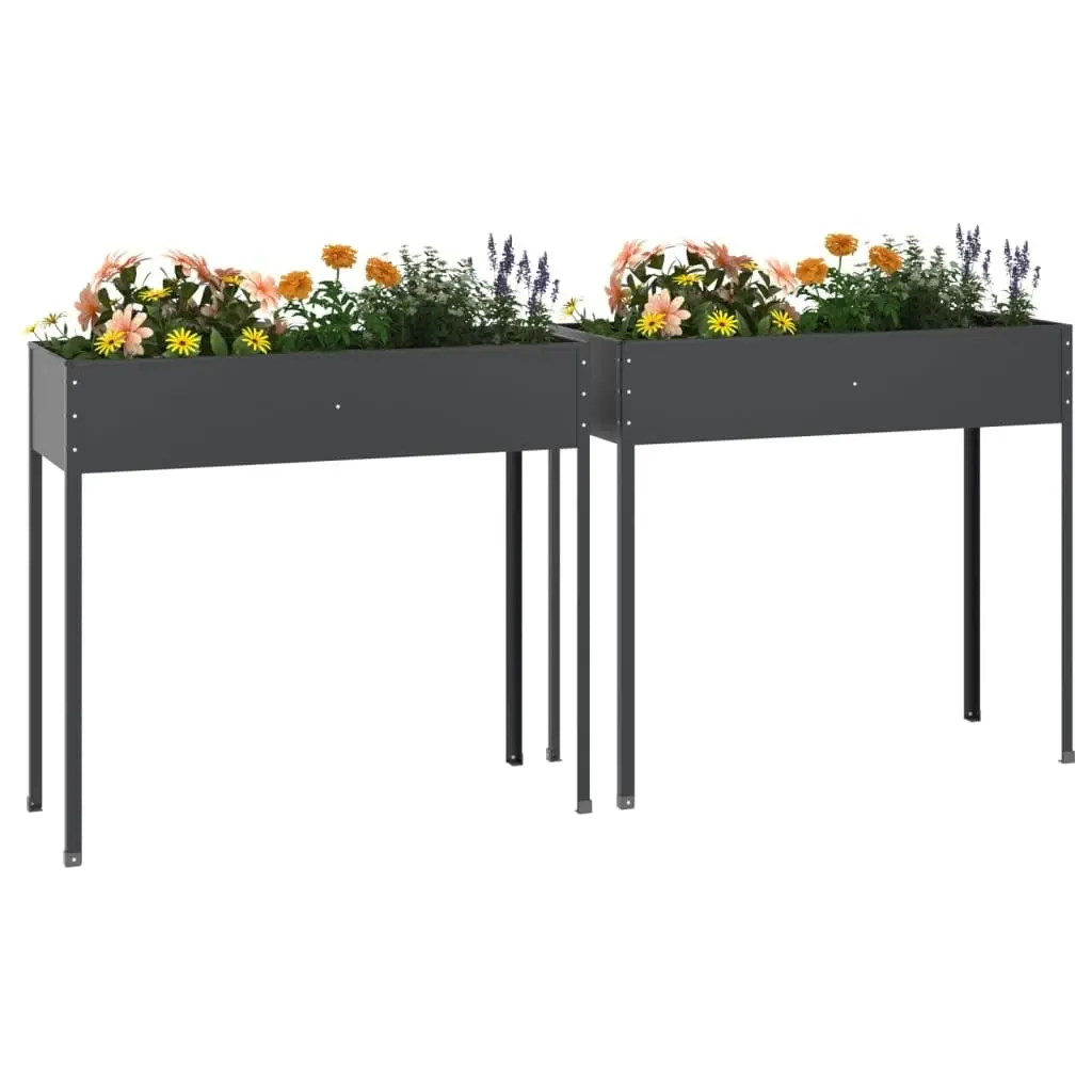 Garden Planters 2 pcs Anthracite Galvanised Steel 3154237