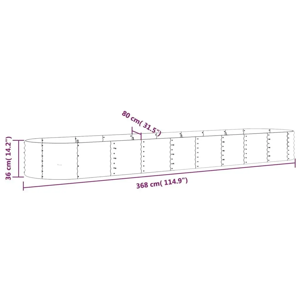 Garden Raised Bed Powder-Coated Steel 368x80x36 cm Grey 318929