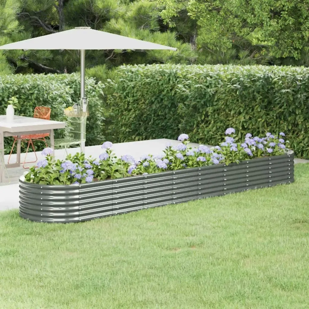 Garden Raised Bed Powder-Coated Steel 368x80x36 cm Grey 318929