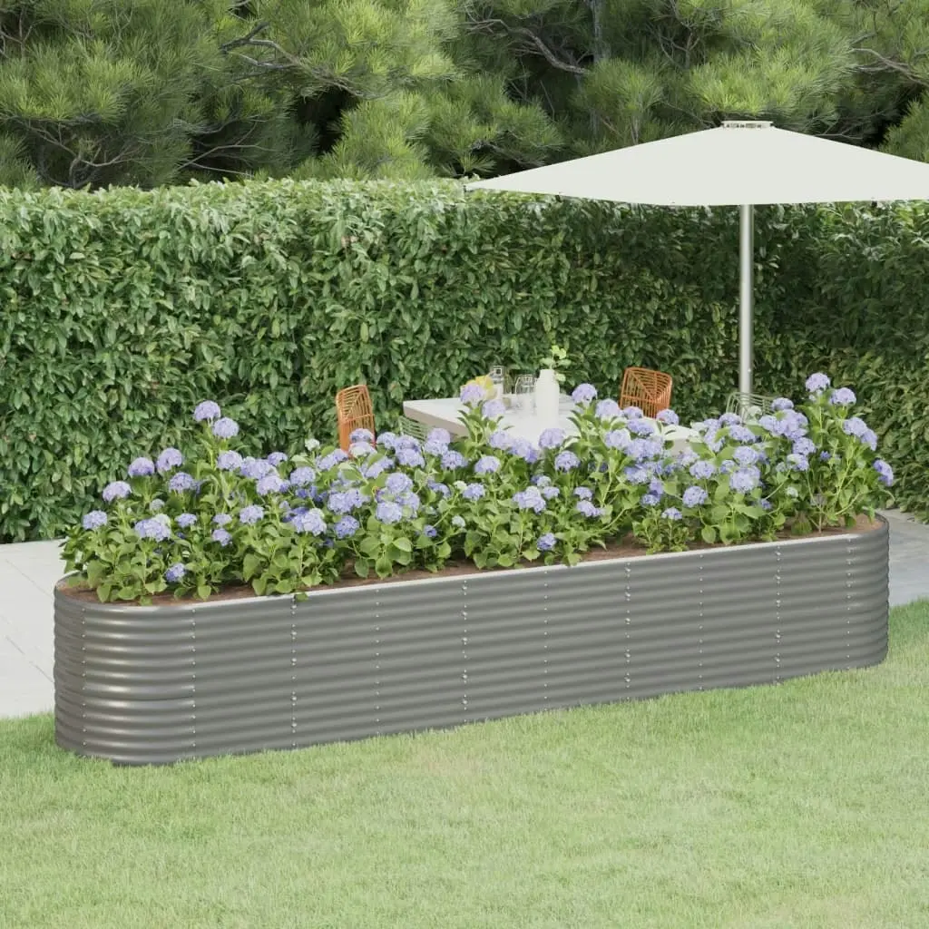 Garden Raised Bed Powder-Coated Steel 368x80x68 cm Grey 318964