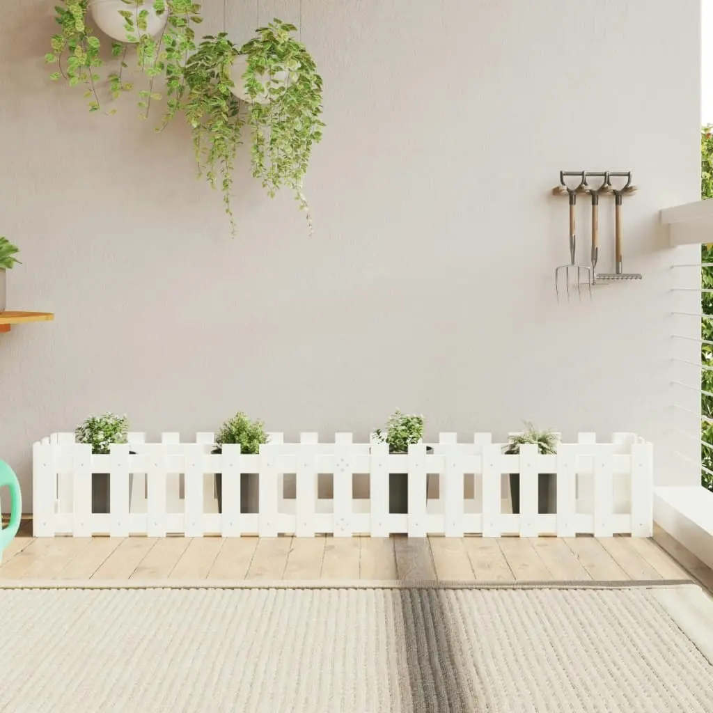 Garden Raised Bed with Fence Design White 200x30x30 cm Solid Wood Pine 832503