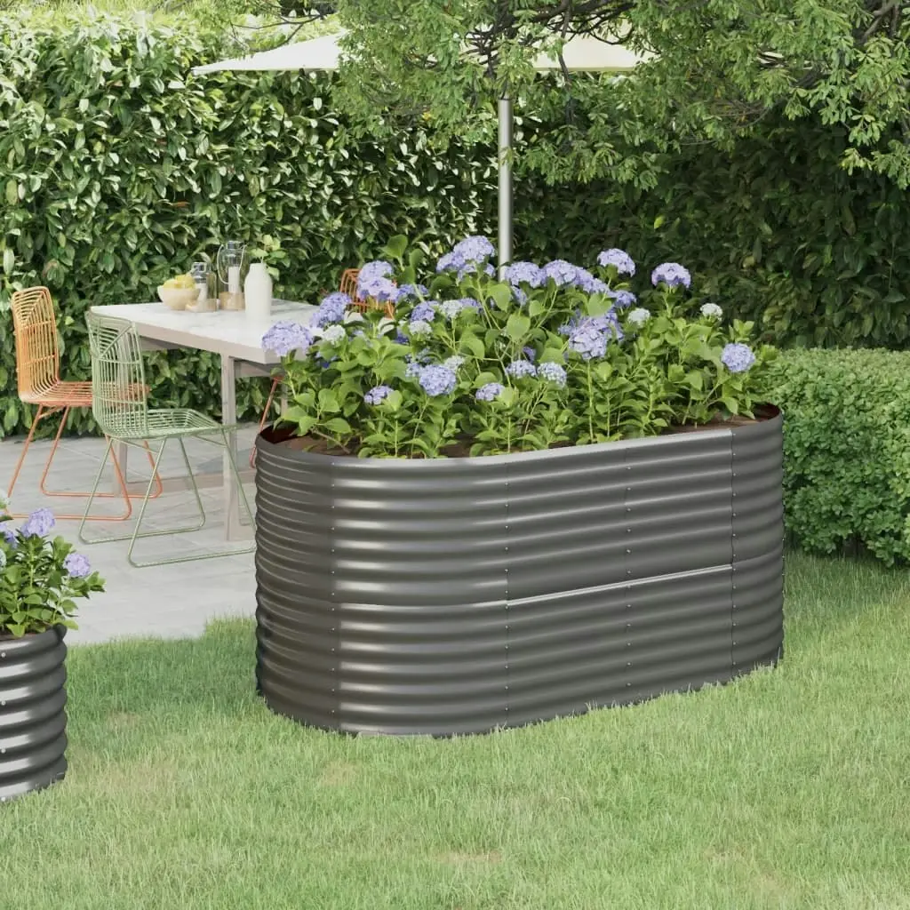 Garden Raised Bed Powder-Coated Steel 152x80x68 cm Grey 318949