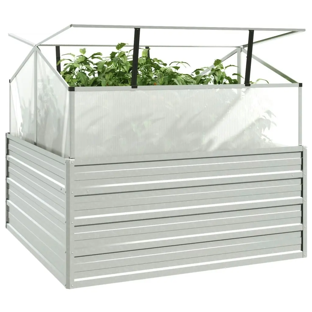 Garden Raised Bed with Greenhouse 100x100x85 cm Silver 316882