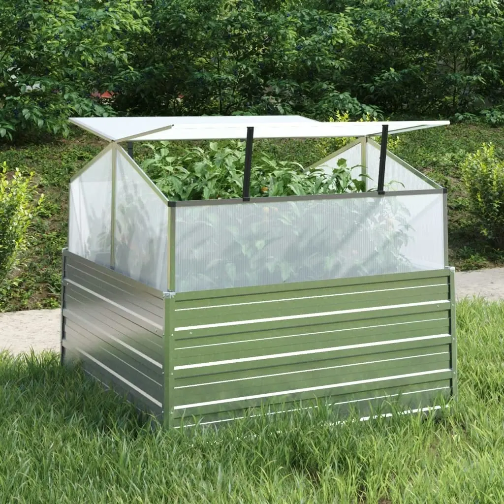 Garden Raised Bed with Greenhouse 100x100x85 cm Silver 316882