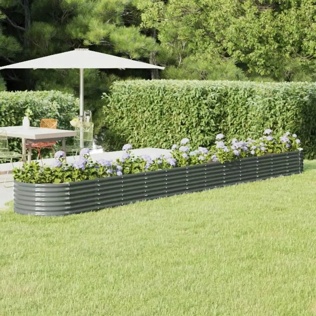 Garden Raised Bed Powder-Coated Steel 512x80x36 cm Grey 318939