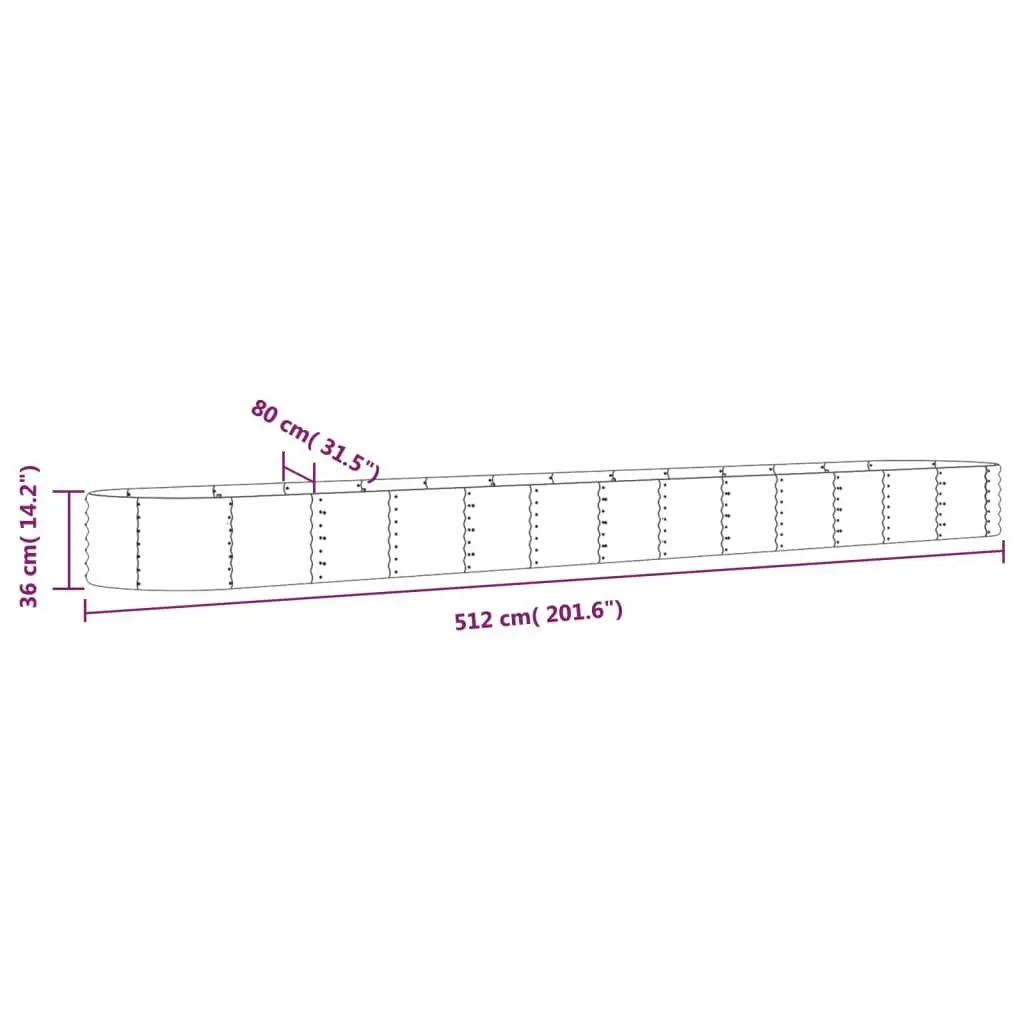 Garden Raised Bed Powder-Coated Steel 512x80x36 cm Grey 318939