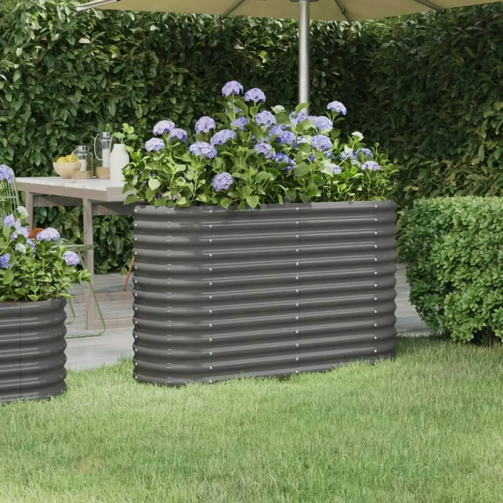 Garden Raised Bed Powder-Coated Steel 114x40x68 cm Grey 318889