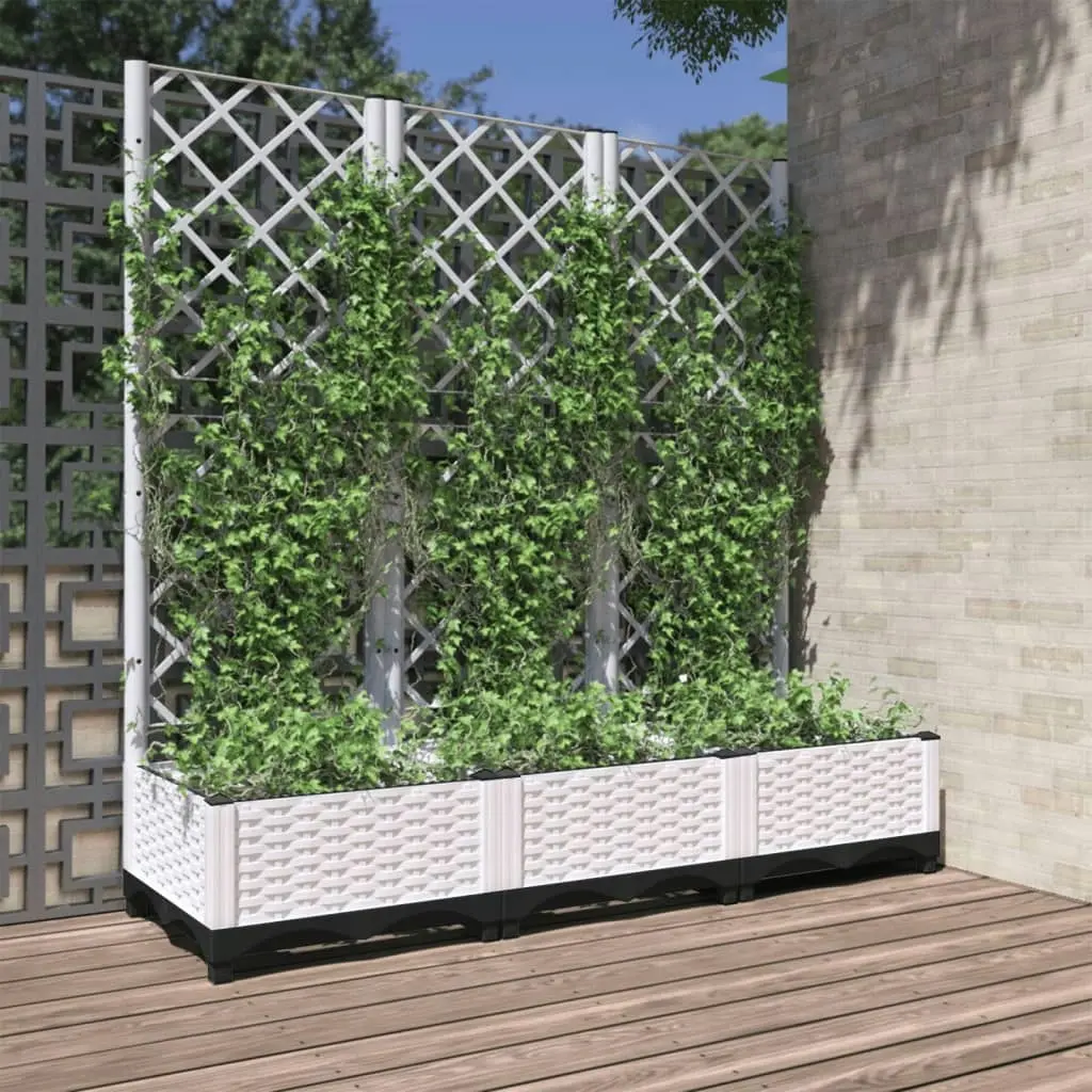 Garden Planter with Trellis White 120x40x121.5 cm PP 153283