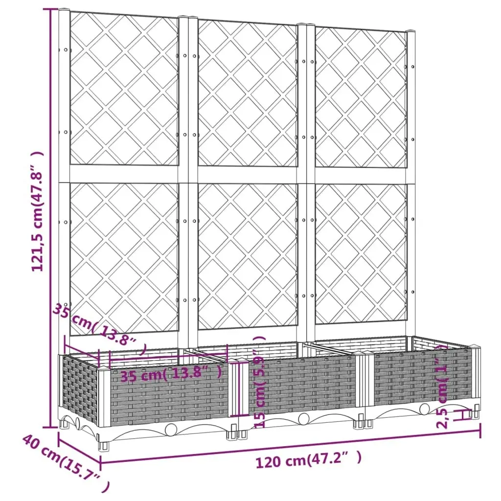 Garden Planter with Trellis White 120x40x121.5 cm PP 153283