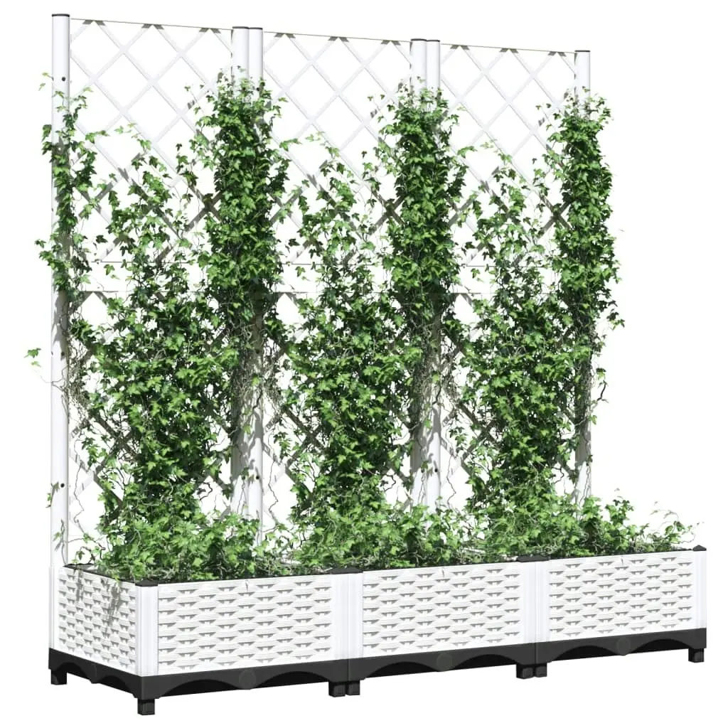 Garden Planter with Trellis White 120x40x121.5 cm PP 153283