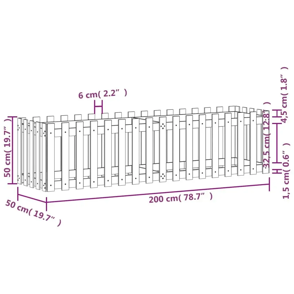 Garden Raised Bed with Fence Design 200x50x50 cm Solid Wood Douglas 832510