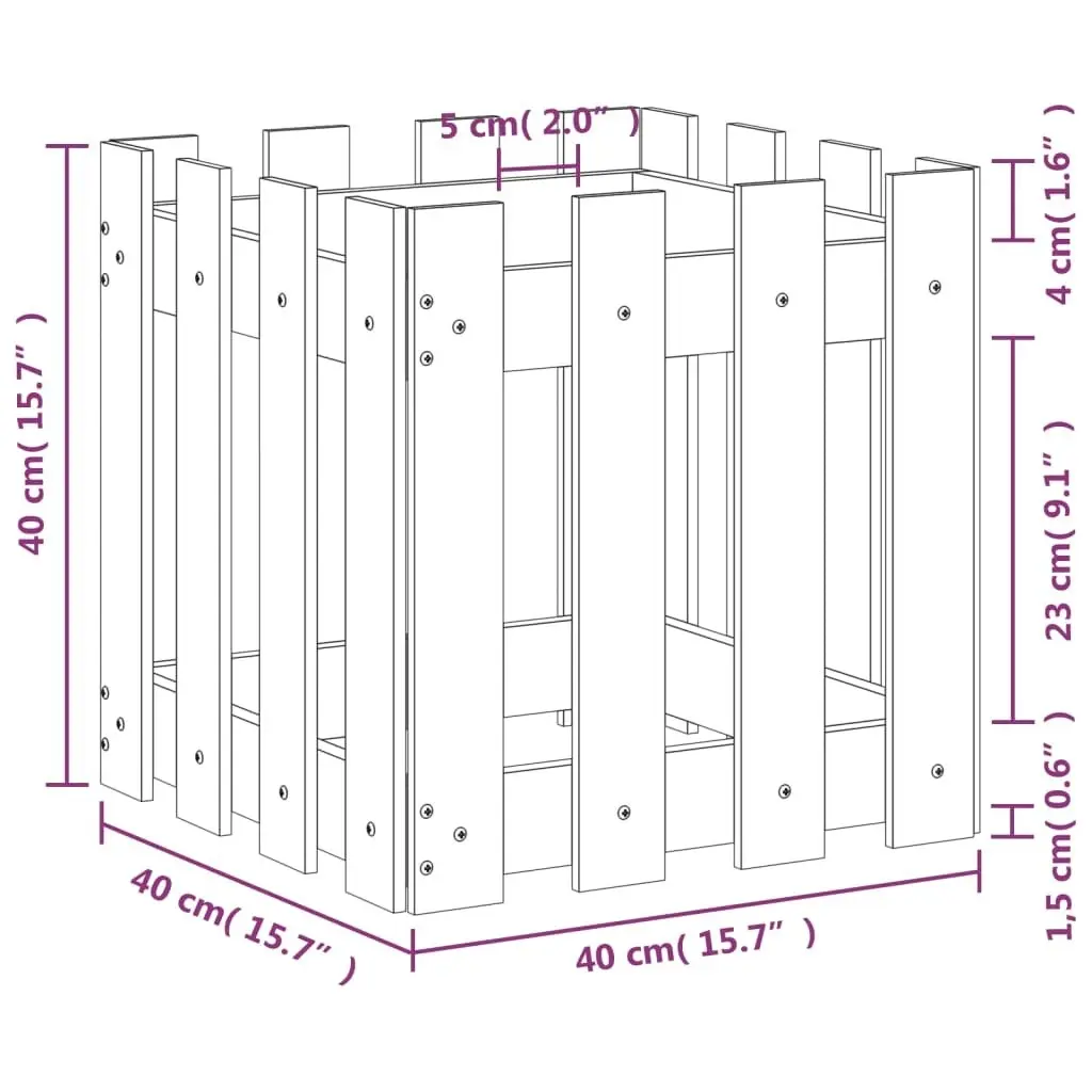 Garden Planter with Fence Design 40x40x40 cm Solid Wood Pine 832447