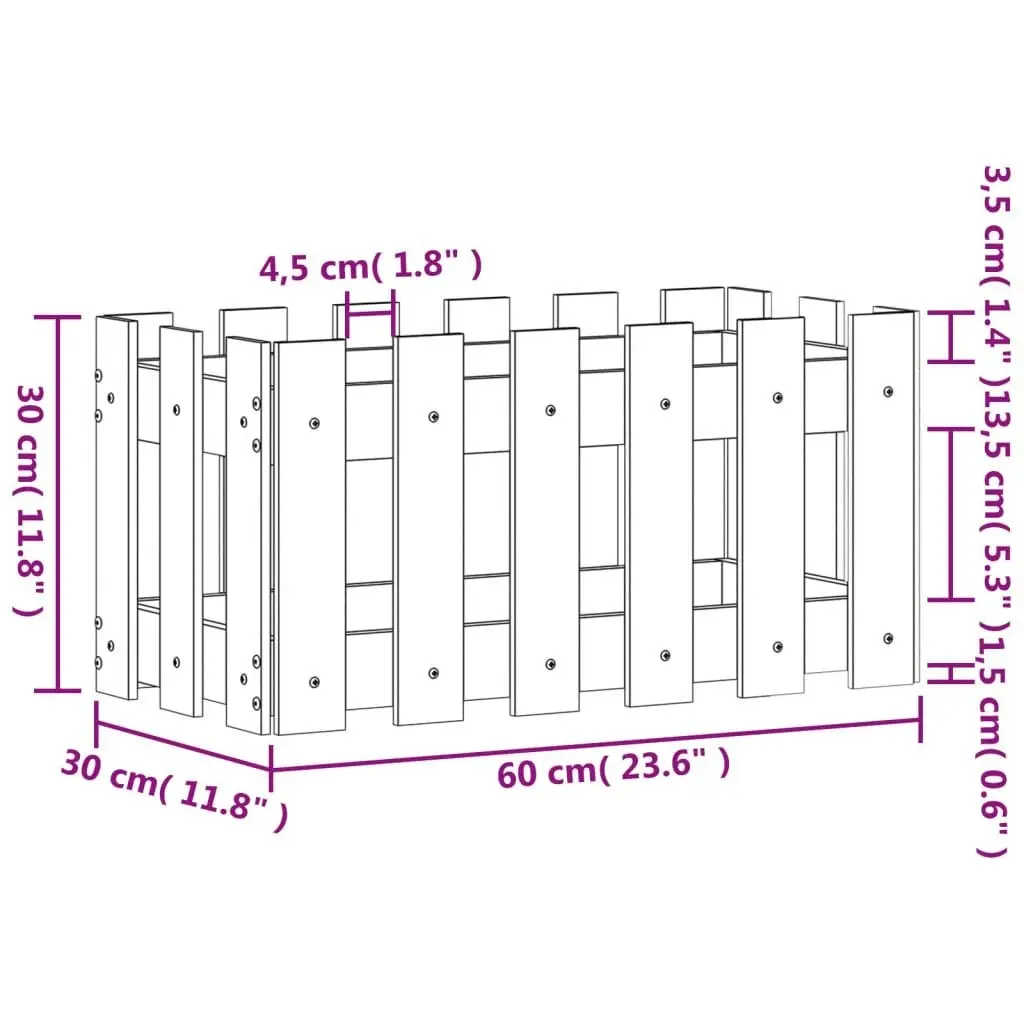 Garden Planter with Fence Design White 60x30x30 cm Solid Wood Pine 832468