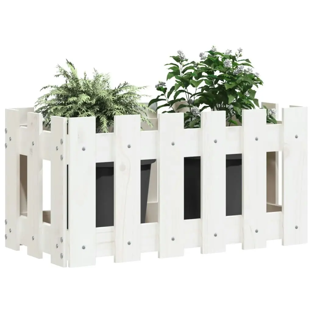 Garden Planter with Fence Design White 60x30x30 cm Solid Wood Pine 832468