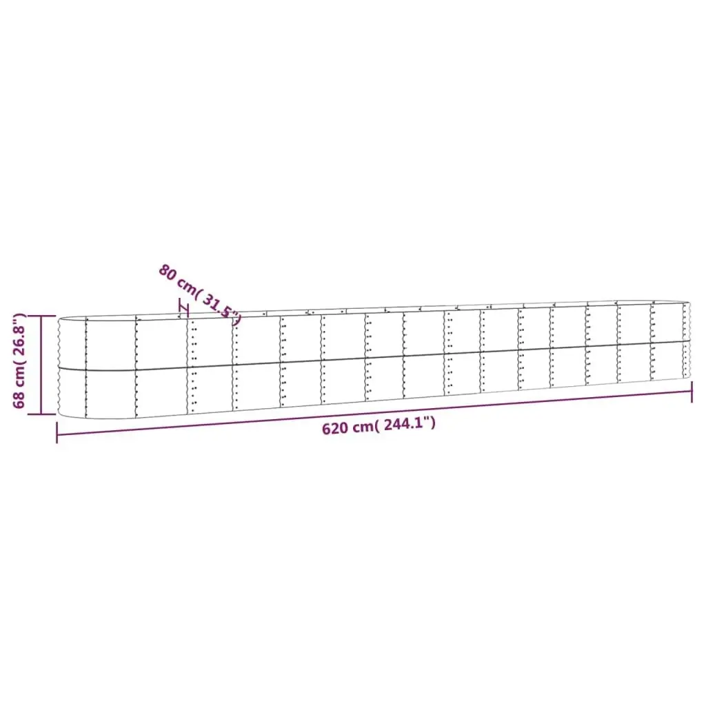 Garden Raised Bed Powder-Coated Steel 620x80x68 cm Grey 318979