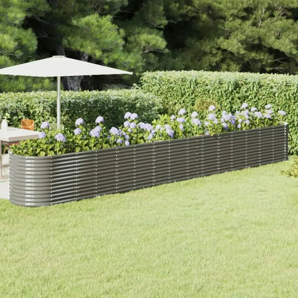 Garden Raised Bed Powder-Coated Steel 620x80x68 cm Grey 318979