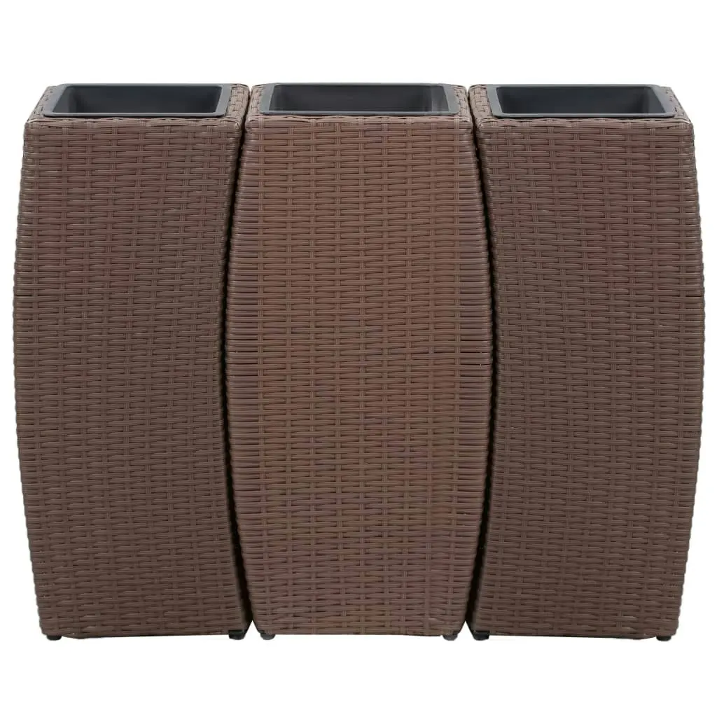 Garden Raised Beds 3 pcs Poly Rattan Brown 46941