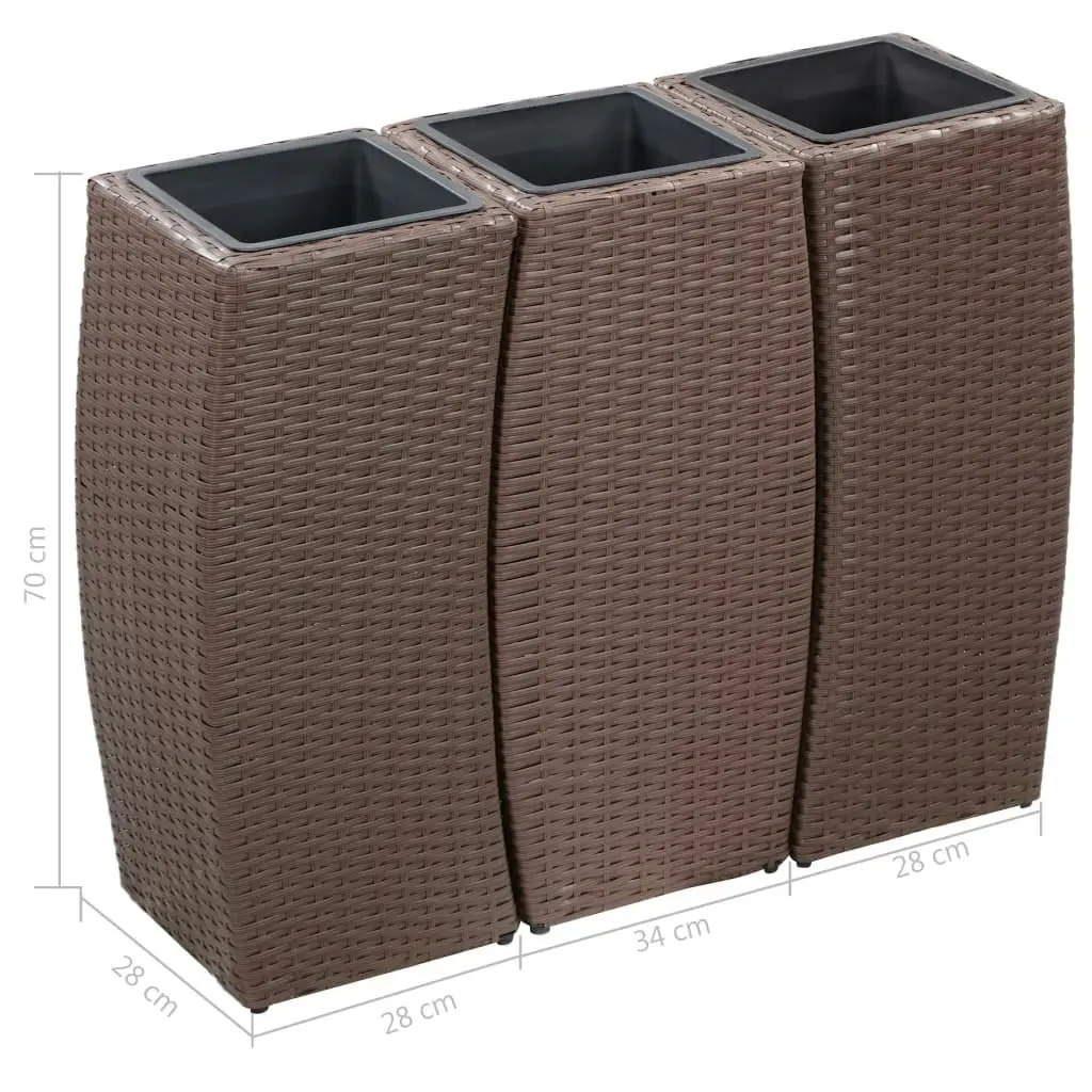 Garden Raised Beds 3 pcs Poly Rattan Brown 46941