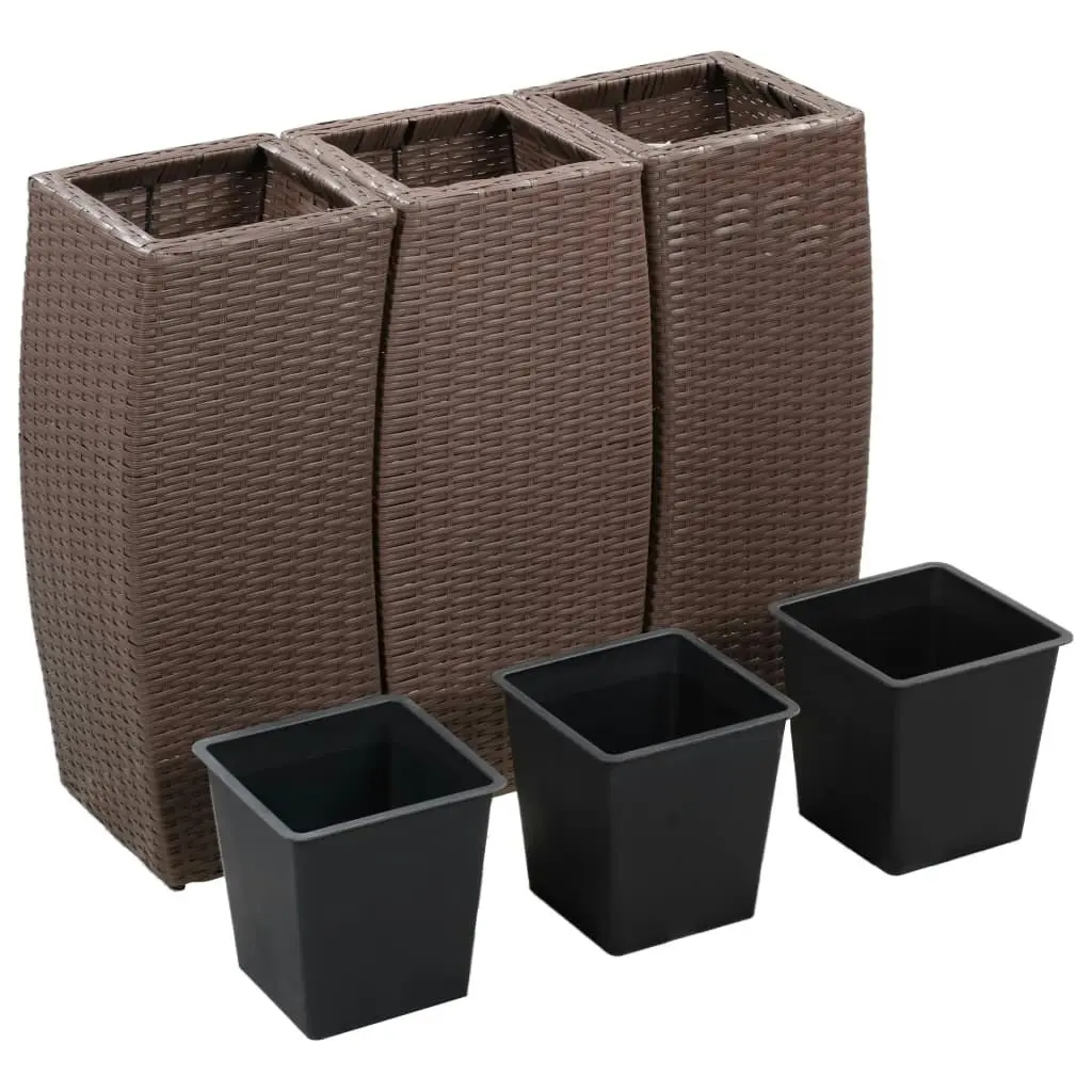 Garden Raised Beds 3 pcs Poly Rattan Brown 46941