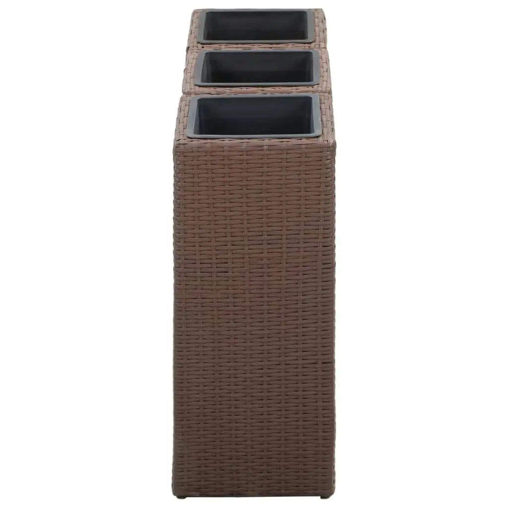 Garden Raised Beds 3 pcs Poly Rattan Brown 46941