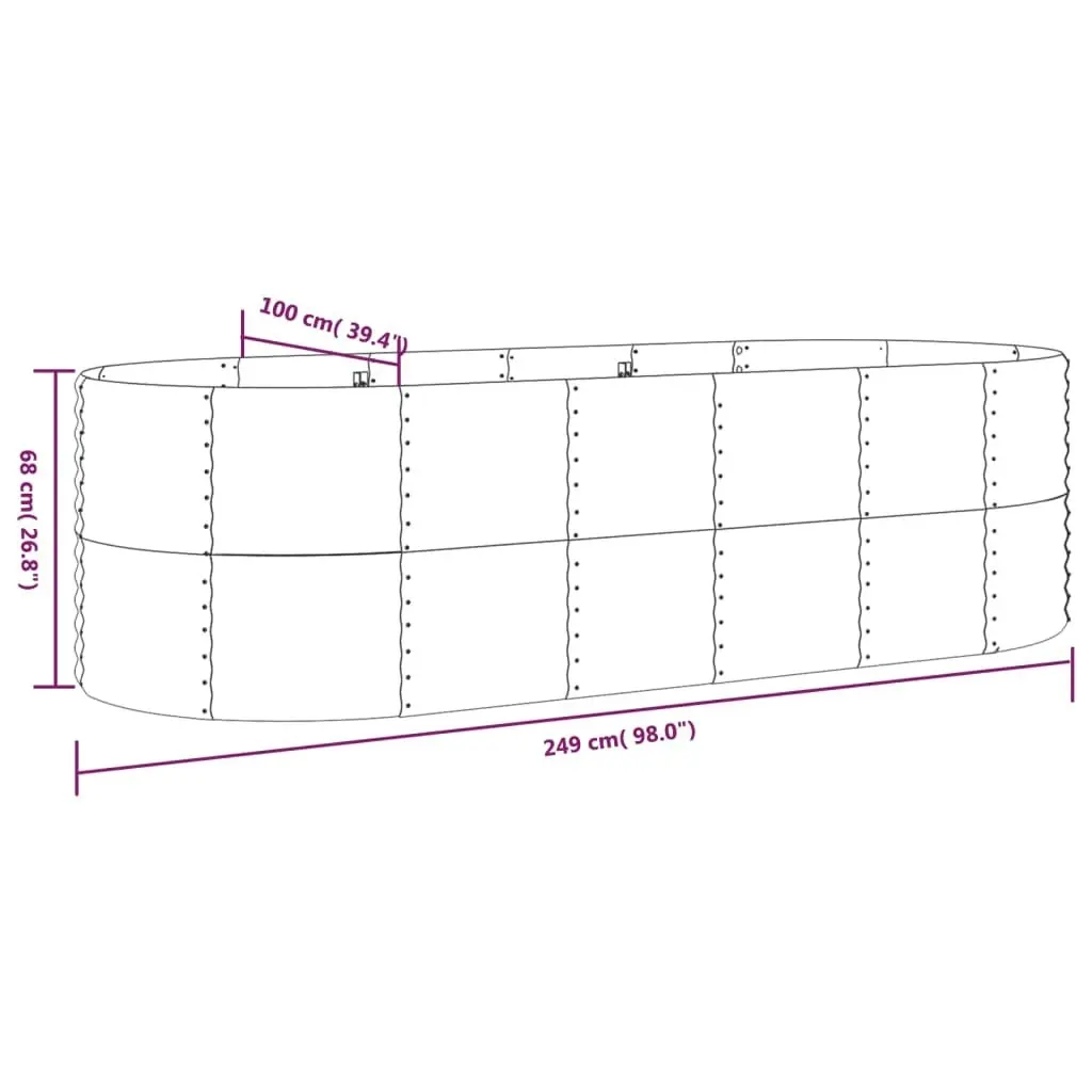 Garden Raised Bed Powder-Coated Steel 249x100x68 cm Grey 319064