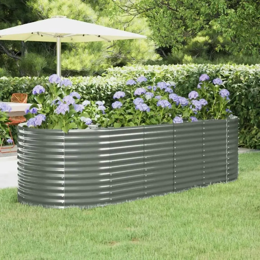 Garden Raised Bed Powder-Coated Steel 249x100x68 cm Grey 319064