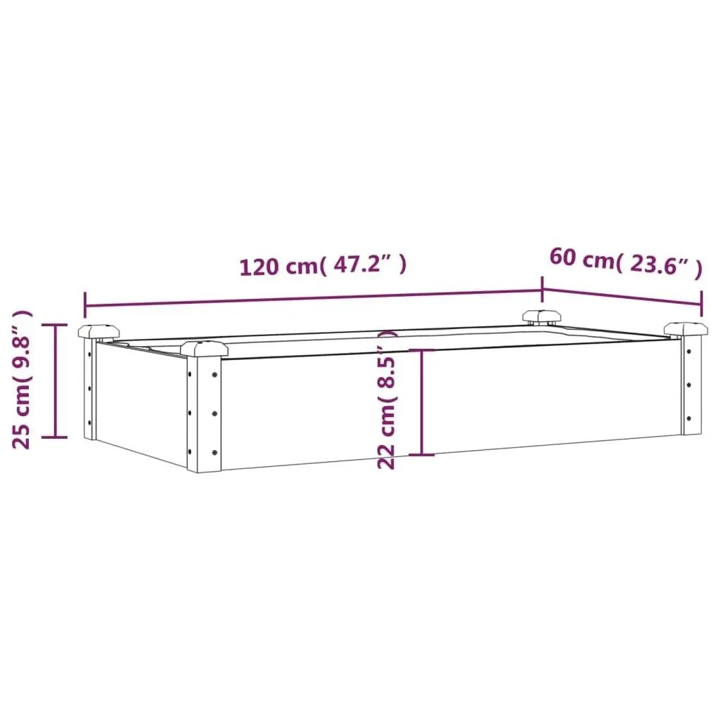 Garden Raised Bed with Liner 120x60x25 cm Solid Wood Fir 364289