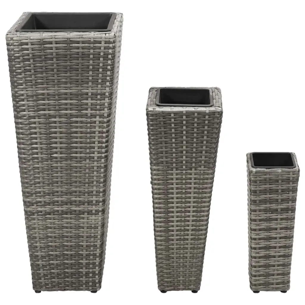 Garden Raised Beds 3 pcs Poly Rattan Grey 45424