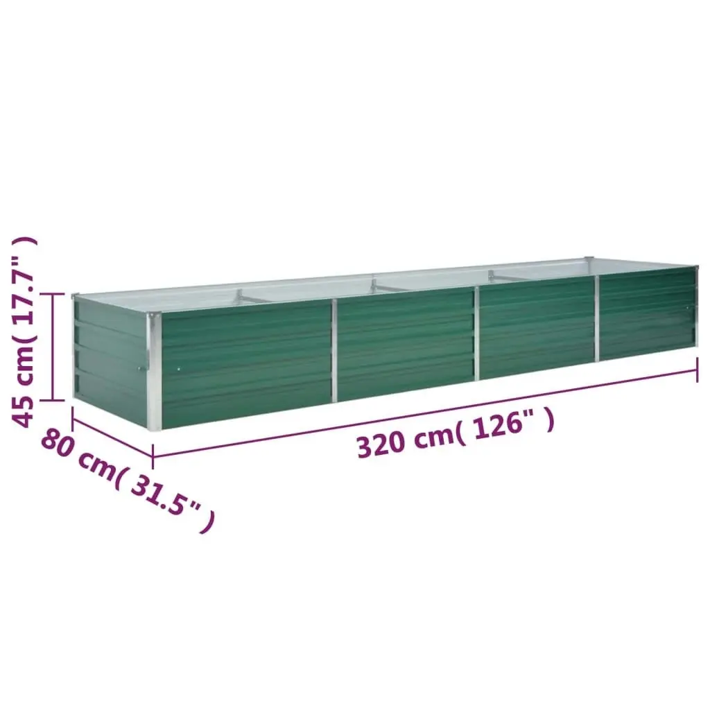 Garden Raised Bed Galvanised Steel 320x80x45 cm Green 44847