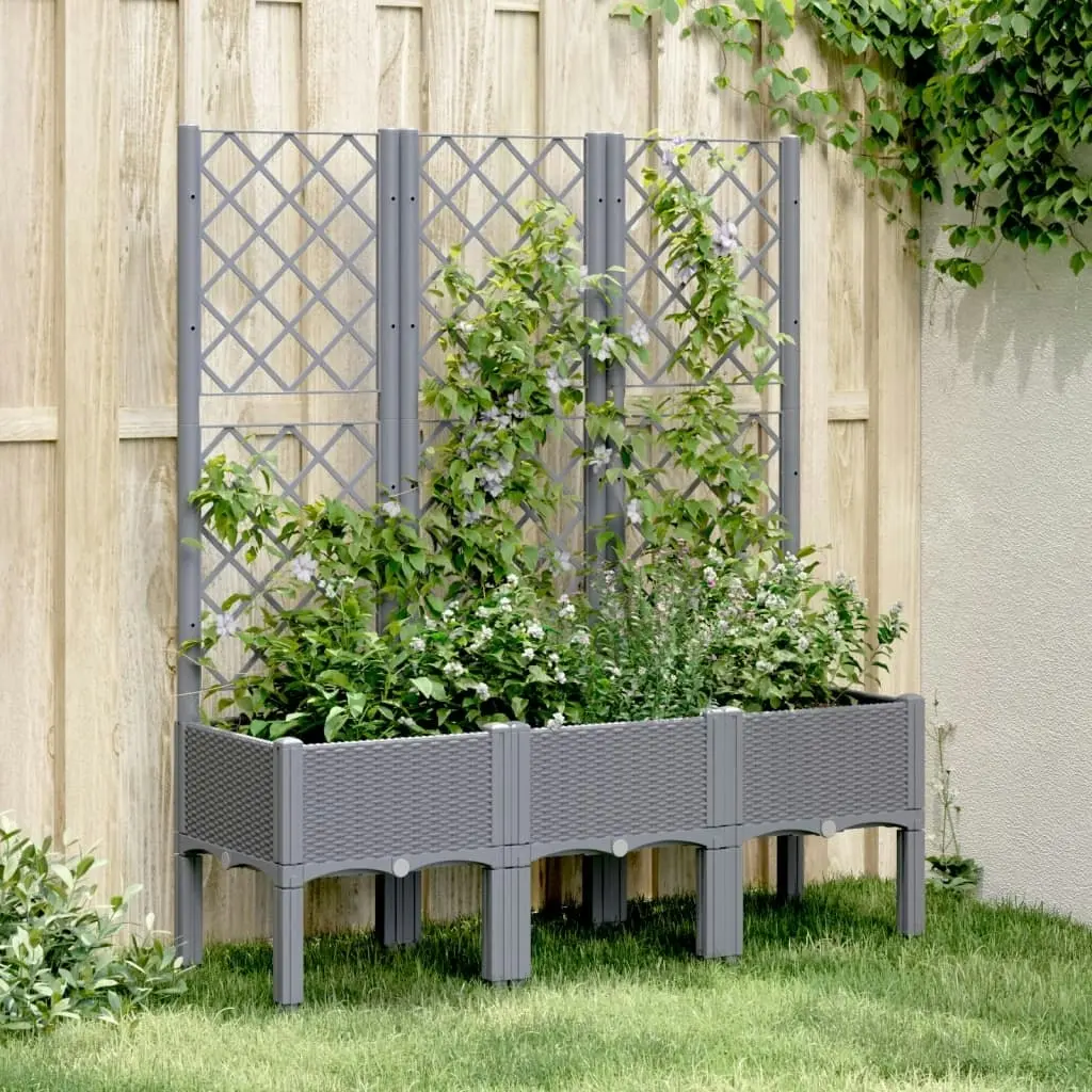 Garden Planter with Trellis Grey 120x40x142 cm PP 367926