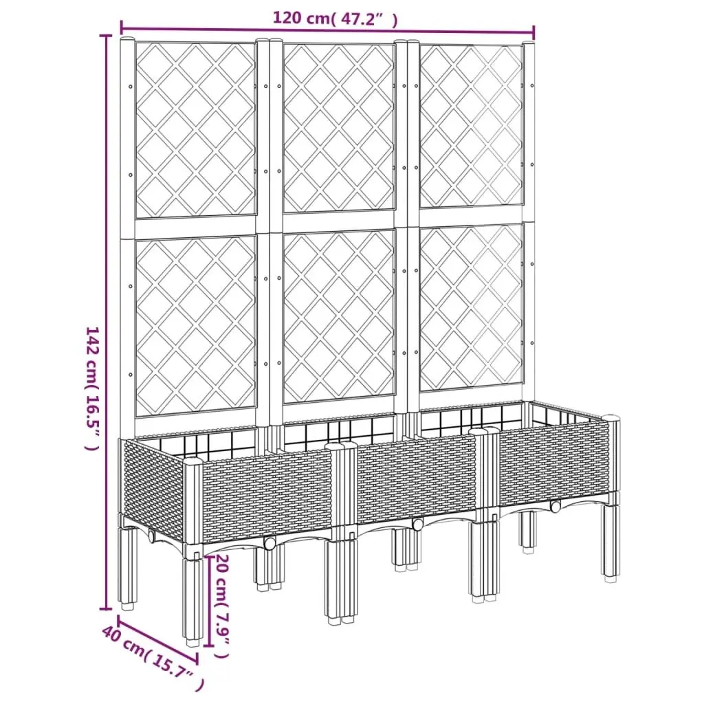 Garden Planter with Trellis Grey 120x40x142 cm PP 367926