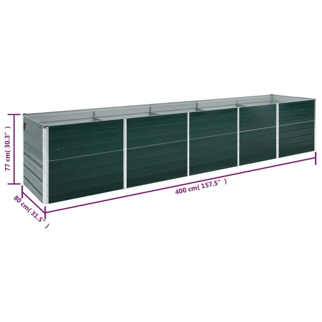 Garden Raised Bed Galvanised Steel 400x80x77 cm Green 47061