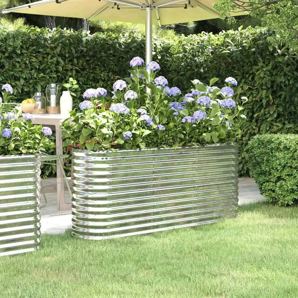 Garden Raised Bed Powder-Coated Steel 152x40x68 cm Silver 318897