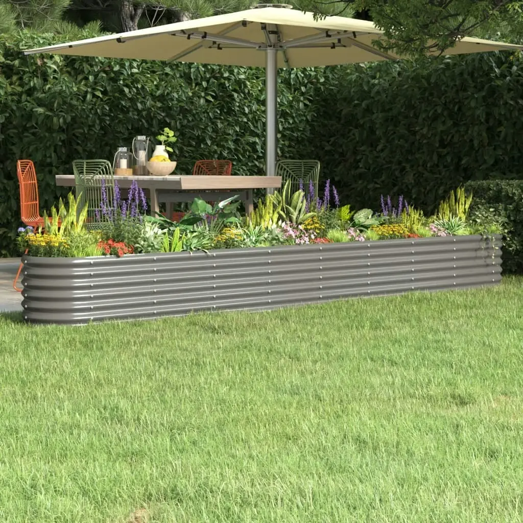 Garden Raised Bed Powder-Coated Steel 332x40x36 cm Grey 318884