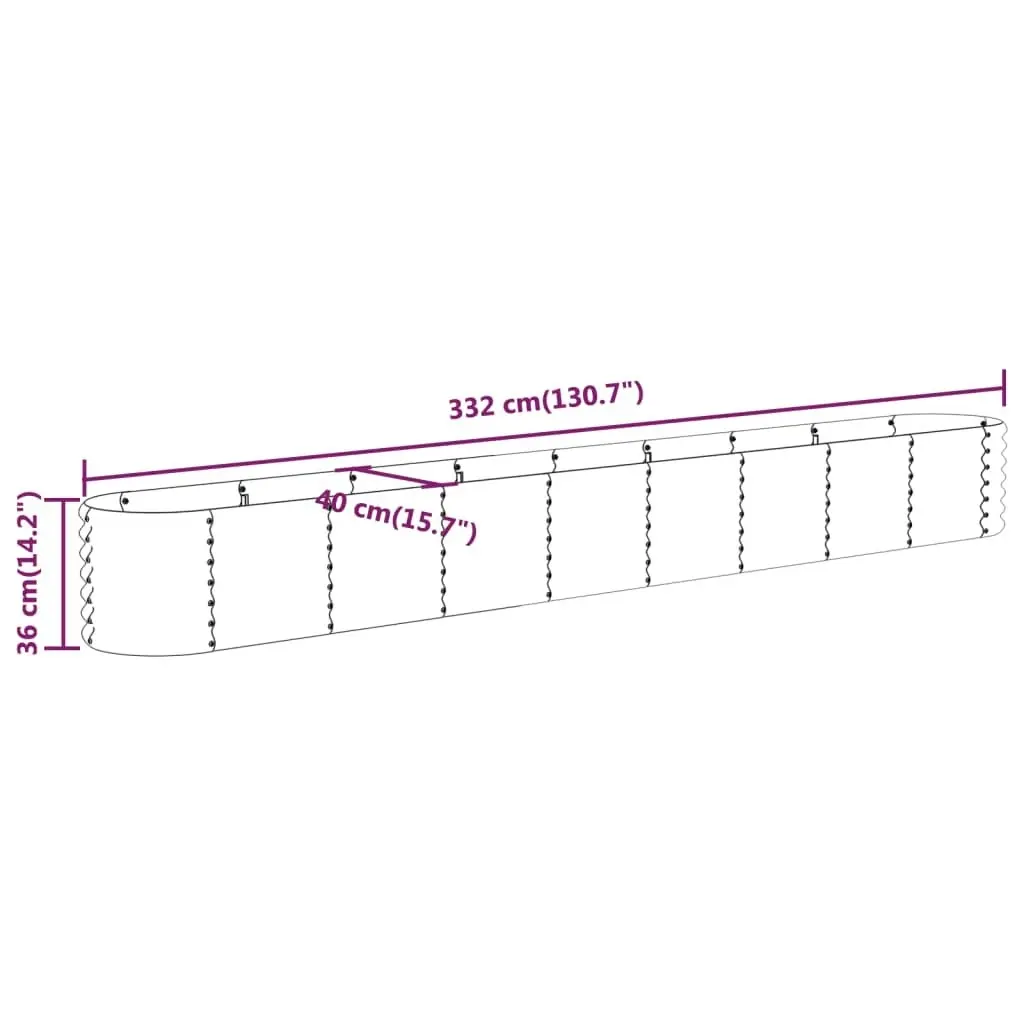 Garden Raised Bed Powder-Coated Steel 332x40x36 cm Grey 318884