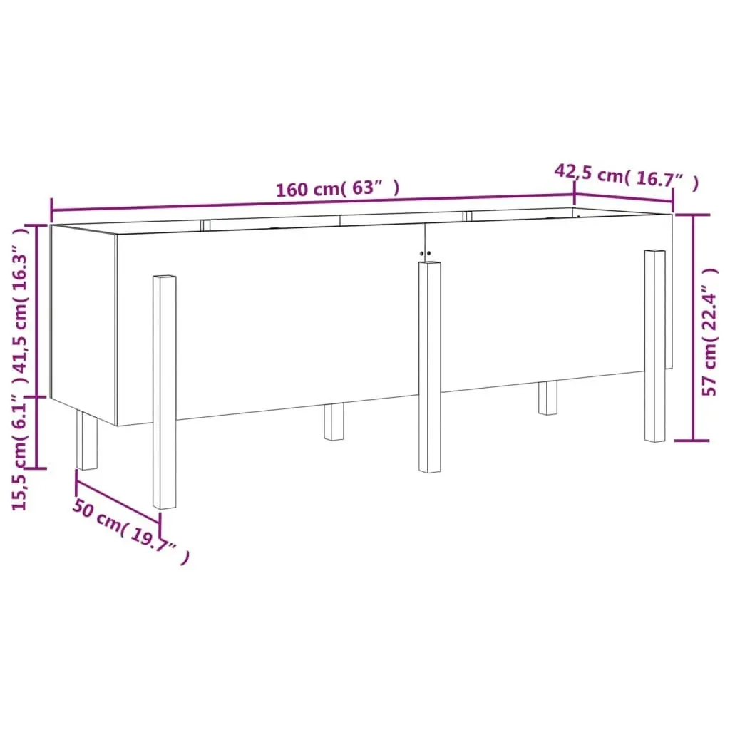 Garden Raised Bed Black 160x50x57 cm Solid Wood Pine 825223